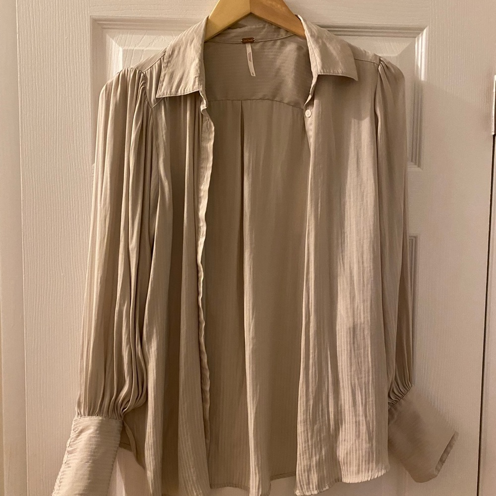 Free people taupe silk blouse